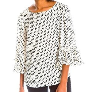 Max Studio London Women’s Polka Dotted Ruffle Sleeve Tunic Blouse Size Medium